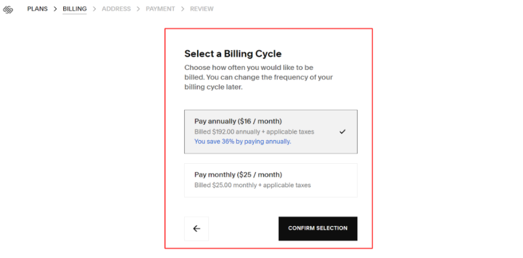 Select A Billing Cycle