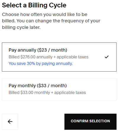 Select The Plan's Billing Period
